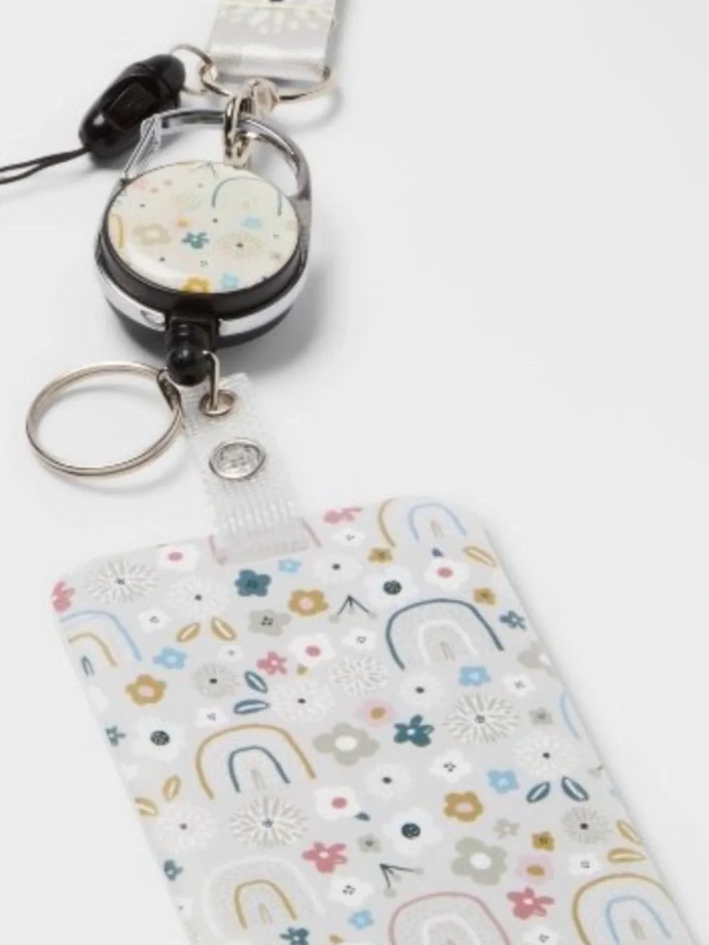 Boho Floral Rainbow Pattern Lanyard Badge ID Holder and Key Reel Teacher NEW